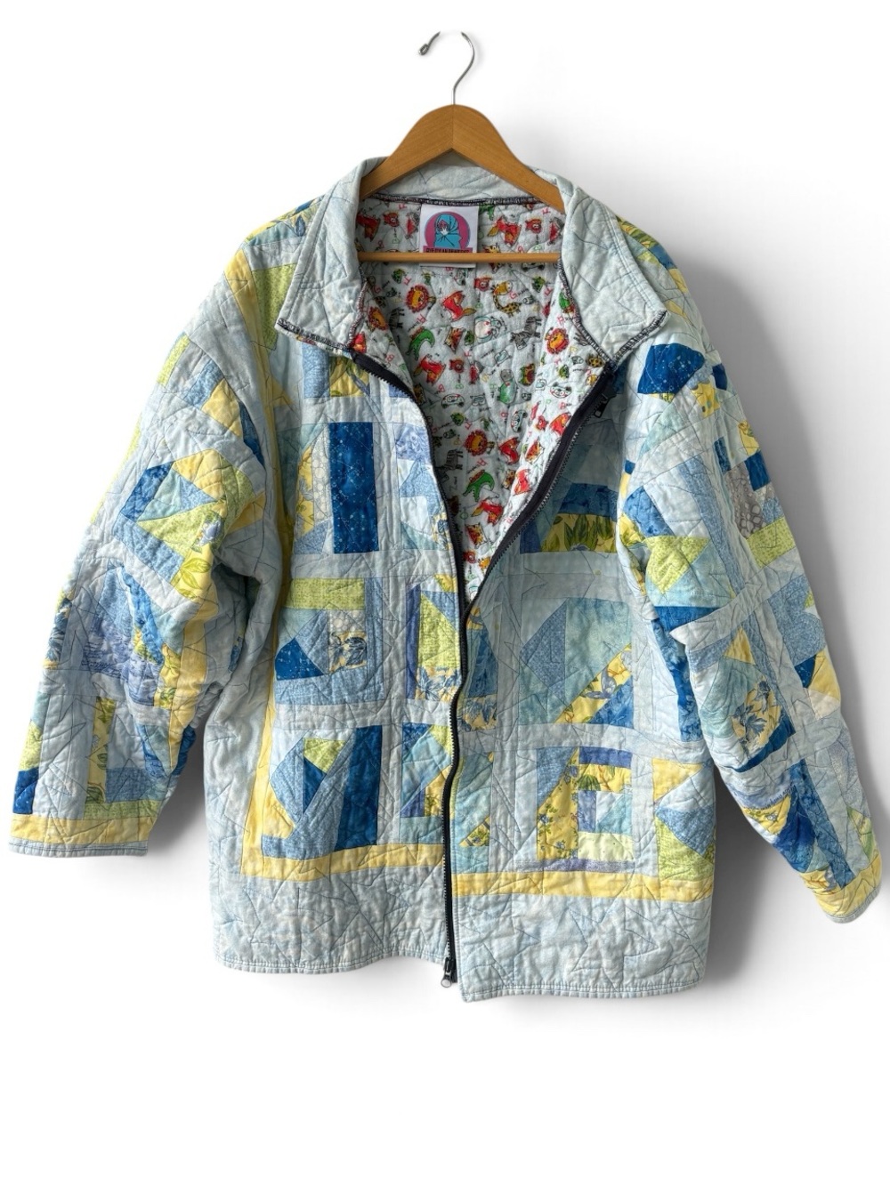 Rye Dylan Reworks OOAK Upcycled Quilt Jacket Blue Yellow Unisex